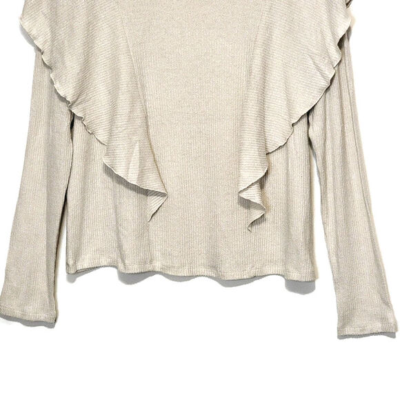 Allison Joy Evereve Nora Ruffle Top Scoop Neck Long Sleeve Ivory Cream Size L - Picture 3 of 11